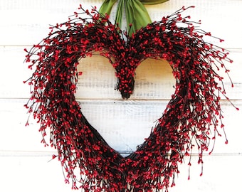 Wedding Heart Wreath-Mother's Day Gift-Valentine's Day Wreath-RED HEART WREATH-Housewarming Gift-Heart Wreath-Anniversary Gift-Door Wreath