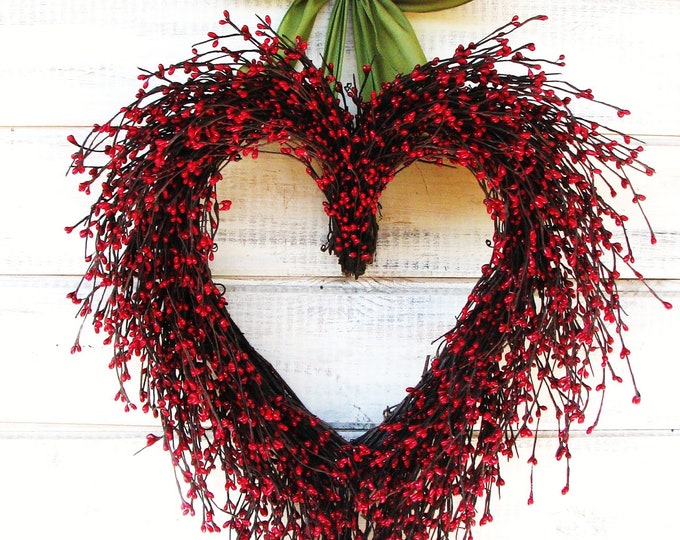 Featured listing image: Gift for Mom-Valentine's Day Wreath-Sweetheart Gift-Mother's Day Wreath-RED HEART WREATH-Housewarming Gift-Heart Wreath-Anniversary Gift