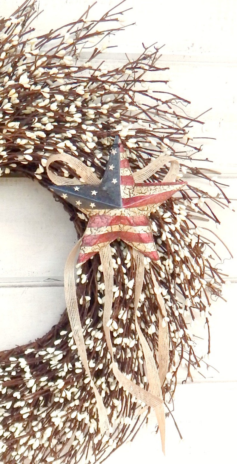 Summer Wreath-Patriotic Wreath-USA Decor-4th of July Door Wreath-Military Wreath-Primitive Star Wreath-Scented Wreath-Twig Wreath-Gifts image 4