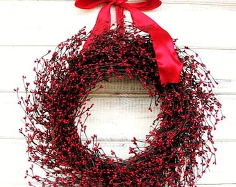 Front Door Wreath-Christmas Wreath-Custom Size Red Berry Wreath-Modern Farmhouse Wreath-Christmas Mantle-Holiday Home Decor-LOVECORE Decor