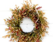 MINI Wreath-Window Wreath-Fall Wreath-Modern Farmhouse Decor-RED/GREEN Ash-Small Greenery Wreath-Fall Decor-Fall Centerpiece-Pantry Door