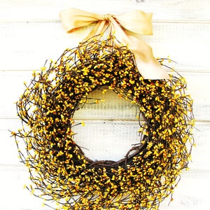 Country Door Wreath-Fall Home Decor-Fall Door Wreath-YELLOW BERRY Wreath-Fall Farmhouse Decor-Yellow Rustic Wreath-Wreath for Mantel Decor image 1