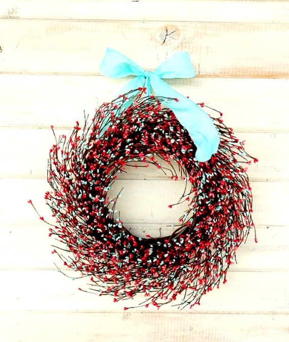 Spring Wreath Coral Pink Teal Door Wreath Summer Door Etsy