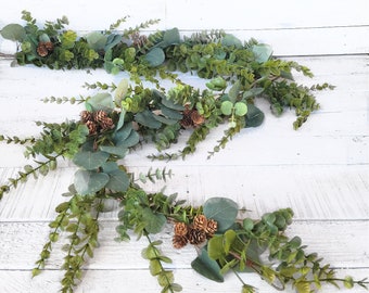 Christmas Garland-Eucalyptus + Pinecone -Holiday Garland-Winter Home Décor-Farmhouse-Christmas Mantel Decor-Holiday Tablescape Greenery