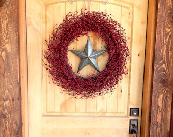 Summer Wreath-4th of July Wreath-RED Wreath-July 4th Wreath-Patriotic Wreath- USA Décor-Patriotic Home Décor-Texas Star-Summer Home Decor