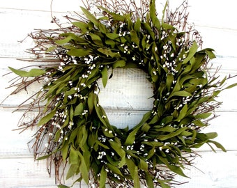 Modern Farmhouse Decor-Front Door Wreath-Rustic Wreath-Summer Wreath-Housewarming Gift-BAY LEAF Wreath-Year Round Wreath-Fall Home Decor