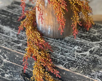 NEW FALL Garland-Autumn Table Runner-Deep Orange & Mustard Berry Garland-Rustic Modern Farmhouse-Boho Fall Deor-Fall Wedding Table