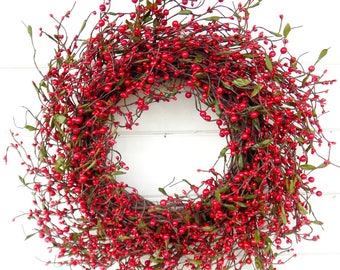 Rustic Winter Wreath-Holiday Door Decor-RED Wreath-Christmas Home Decor-Modern Farmhouse Christmas-Gift for Her-Winter Front Door-Gifts