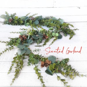 Christmas SCENTED GARLAND-Holiday Garland-Faux Eucalyptus Greenery Decor-Modern Farmhouse Home Decorations-Winter Garland-Rustic Cottage