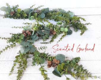 Christmas SCENTED GARLAND-Holiday Garland-Faux Eucalyptus Greenery Decor-Modern Farmhouse Home Decorations-Winter Garland-Rustic Cottage