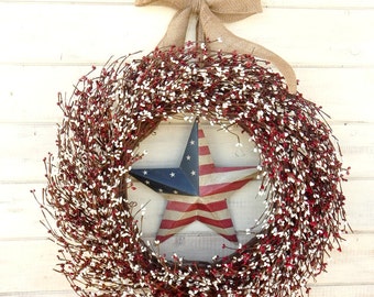 4th of July Décor-Summer Wreath-Patriotic Door Wreath-July 4th Décor-RED & WHITE Wreath-USA Home Décor-Summer Home Décor-Flag-Military Gift