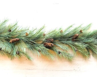 Winter Mantel Decor-NORTHERN PINE with PINECONES-Holiday Garland-Christmas Greenery-Rustic Farmhouse Garland-Christmas Table Runner