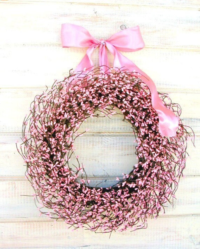 Vintage PINK Valentines Day Wreath Decoration-Handmade Valentine's Day Wreath-PINK Berry Wreath Door Decor-Valentines Day Home Decor Wreath image 1