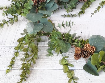 Christmas Garland-Holiday Home Decor-Holiday Mantel Greenery-Faux Eucalyptus Greenery-Farmhouse Christmas-Winter Garland-Rustic Cottage