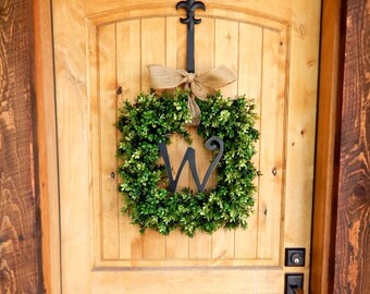 Boxwood Wreath-Summer Wreath-Fall Door Wreath-Monogram Wreath-BOXWOOD Wreaths-Housewarming Gift-Wreaths-YearRound Wreath-Wedding Gifts