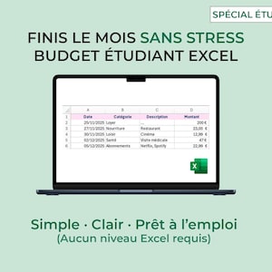 Budget Étudiant Excel – Suivi simple des dépenses, fin de mois sans stress (Téléchargement instantané)