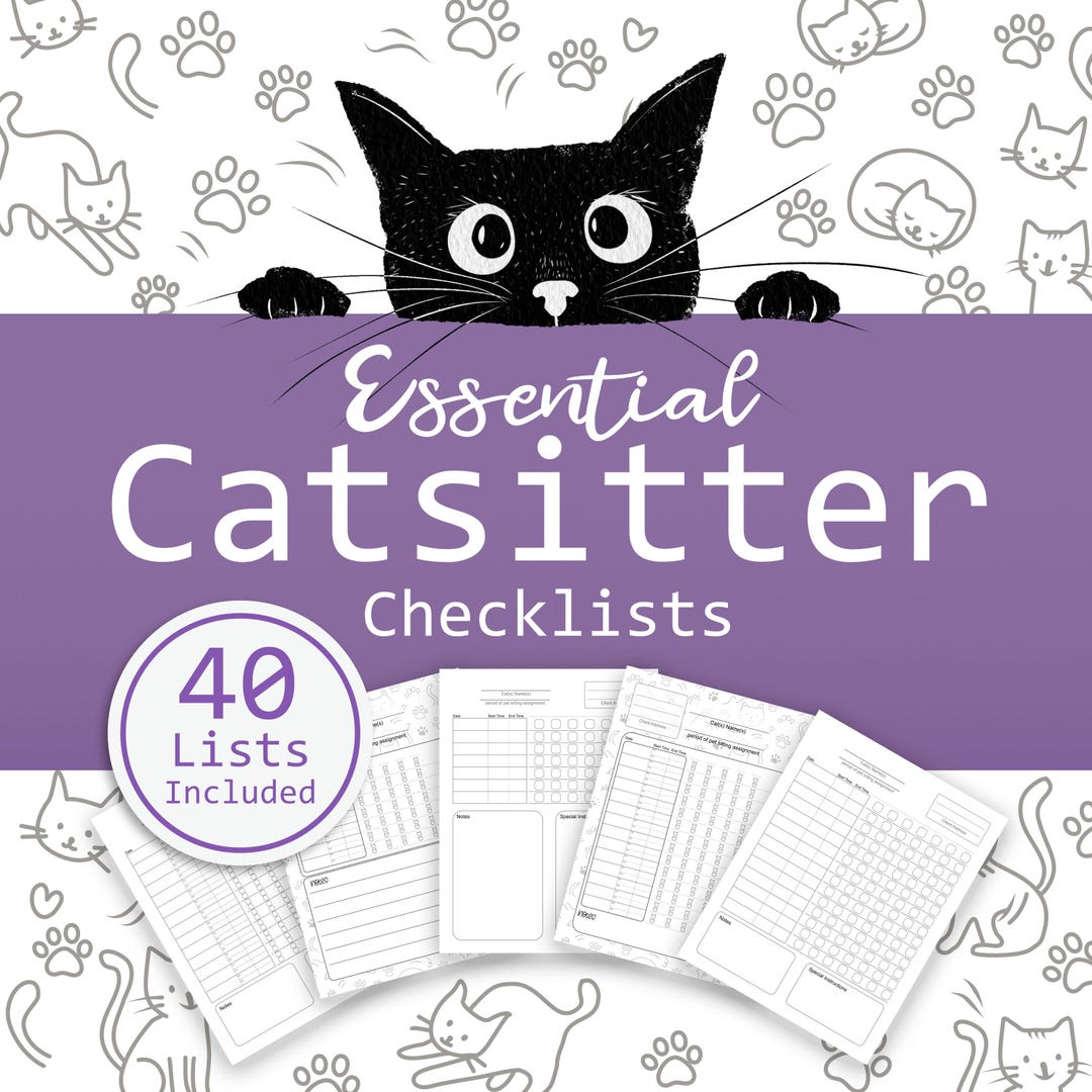 Cat Sitting Checklist Bundle - Daily Visit Tracker for Professional Pet ...