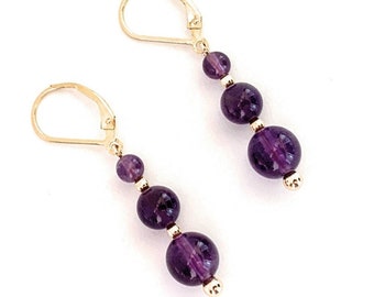 Purple Amethyst Earrings 14K Gold Filled Lever Backs Womens Gemstone Jewelry Gifts Handmade USA