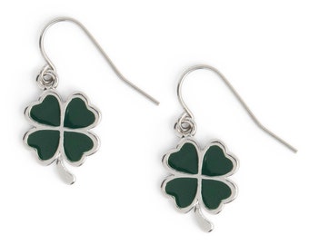 St Patrick's Day Dangle Earrings Lucky Four Leaf Clovers Womens Girls Jewelry Gifts Handmade USA