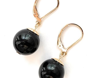 Black Onyx Earrings 14K Gold Filled Lever Backs Womens Gemstone Jewelry Gifts Handmade USA