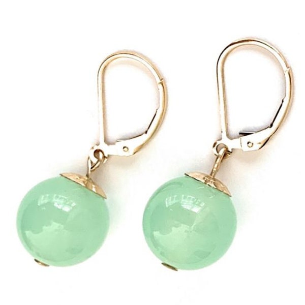 Green Jade Earrings 14K Gold Filled Lever Backs Womens Gemstone Jewelry Gifts Handmade USA