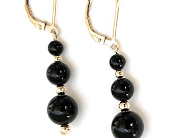 Black Onyx Earrings 14K Gold Filled Lever Backs Womens Gemstone Jewelry Gifts Handmade USA