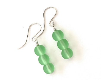 Sea Glass Earrings Sterling Silver Hypoallergenic Wires Green Womens Girls Beach Jewelry Gifts Handmade USA