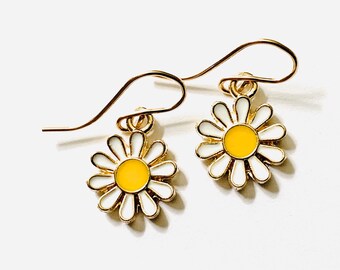 Daisy Earrings Yellow White 14K Gold Filled Wires Dangle Earrings for Women Girls Flower Jewelry Gifts Handmade USA