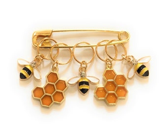 Bee Stitch Markers Knitting Metal Gold Rings Gifts for Knitters Accessories Supplies Tools Notions Handmade USA