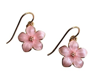 Pink Flower Earrings 14K Gold Filled Wires Womens Girls Jewelry Gifts Handmade USA