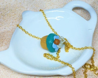 Beach Bound Cupcake Necklace, Cupcake Necklace, Polymer Clay, Handmade, Food Necklace, Food Jewelry, Cupcakes, Beach, Seashore, June