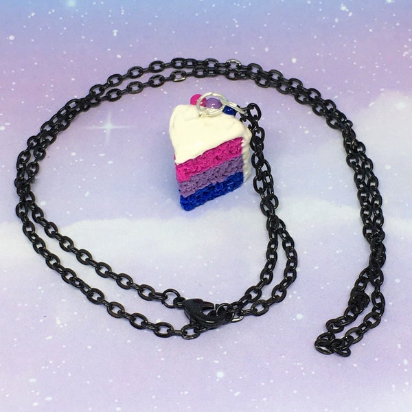 Bisexual Pride Cake Necklace, Bisexual Pride, Cake, Handmade, Polymer Clay, Pride Cake, Pride Jewelry, Food Jewelry, Charm Necklace, LGBTA+