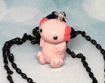 Handmade Polymer Clay Axolotl Necklace, Animal Jewelry