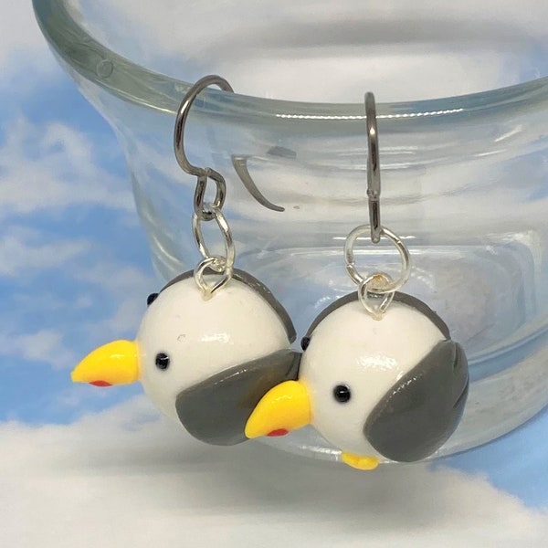 Seagull Earrings, Seagull, Seagulls, Polymer Clay, Handmade, Animal Earrings, Bird Earrings, Bird Jewelry, Seagull Charms, Animal Jewelry