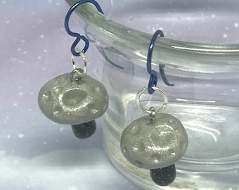 Lunar Fungi Earrings, Polymer Clay Mushroom Jewelry, Space Theme