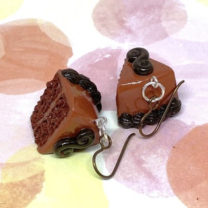 Handmade Polymer Clay Chocolate Cake Earrings, Food Jewelry