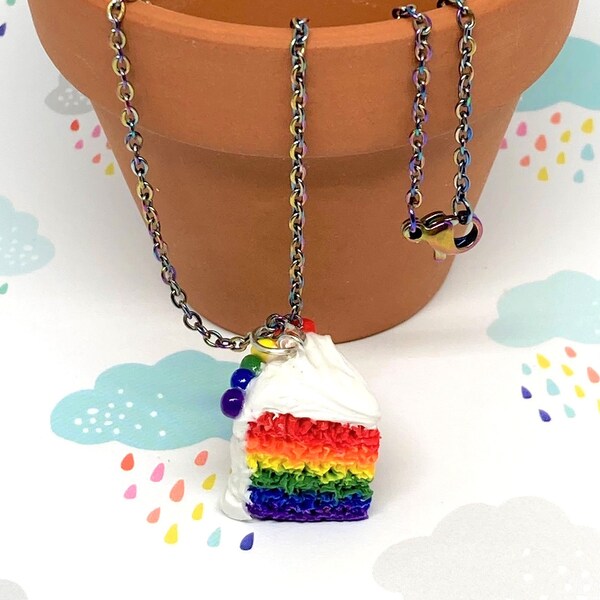 Gay Pride Cake Necklace, Gay Pride, Cake, Handmade, Polymer Clay, Pride Cake, Pride Jewelry, Food Jewelry, Charm Necklace, LGBTA+, Rainbow