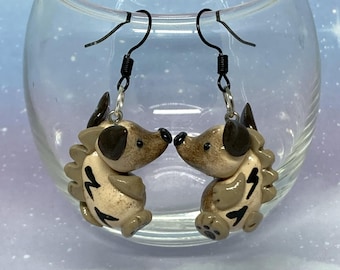 Striped Hyena Earrings, Yeens, Striped Hyenas, Polymer Clay, Handmade