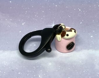 Axolatte Keychain, Handmade Polymer Clay Animal Pun Charm