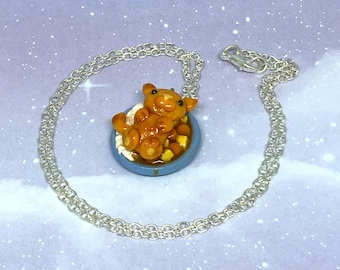 Polymer Clay Catsu Curry Cat Charm Necklace, Food Pun Animal Jewelry