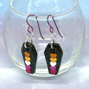 Pride Earrings, Lesbian Earrings, Coffin Earrings, Casket Earrings, Goth Pride, Lesbian Pride, LGBTA, Handmade Jewelry, Lesbian Jewelry