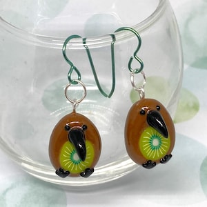 Bird Earrings, Kiwi Bird Earrings, Pun Animals, Polymer Clay Earrings, Handmade Earrings, Kiwi Bird, Kiwi Fruit, Animal Puns, Bird Jewelry