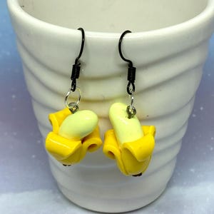 Handmade Polymer Clay Banana Earrings, Fruit Jewelry, Fun Novelty Accessory