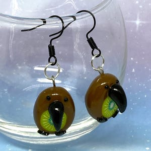 Handmade Polymer Clay Kiwi Bird Earrings, Pun Animal Jewelry