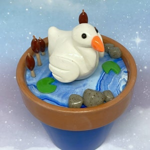 Goose Figure, Fake Plant, Clay Figure, Goose, White Goose, Geese, Polymer Clay, Handmade, Cottagecore Decor, Goose Decor, Potted Friend
