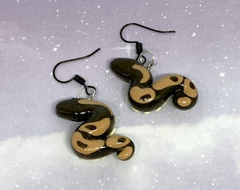 Handmade Polymer Clay Python Earrings, Animal Jewelry, Snake Charmers