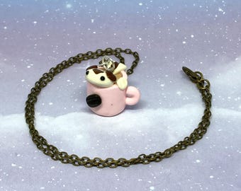 Axolatte Necklace, Handmade Polymer Clay Axolotl Coffee Charm