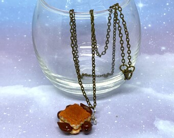 Turtlemisu Necklace, Polymer Clay Turtle Tiramisu Dessert, Pun Animal Jewelry