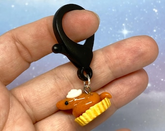 Handmade Polymer Clay Pumpkin Pie-thon Keychain, Animal Pun