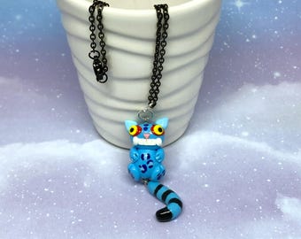 Handmade Polymer Clay Derpy Tiger Necklace, Blue Tiger Charm